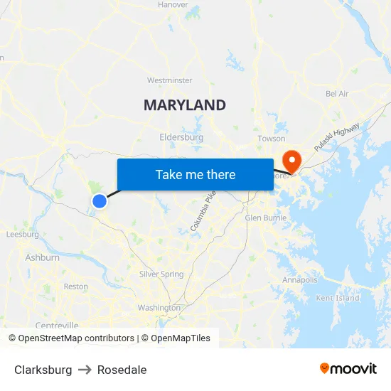 Clarksburg to Rosedale map