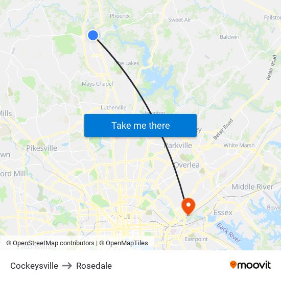 Cockeysville to Rosedale map