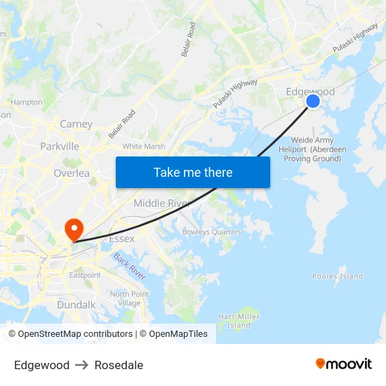 Edgewood to Rosedale map