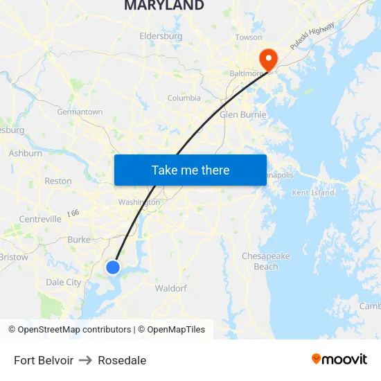 Fort Belvoir to Rosedale map