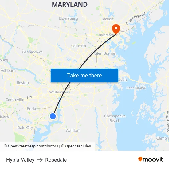 Hybla Valley to Rosedale map