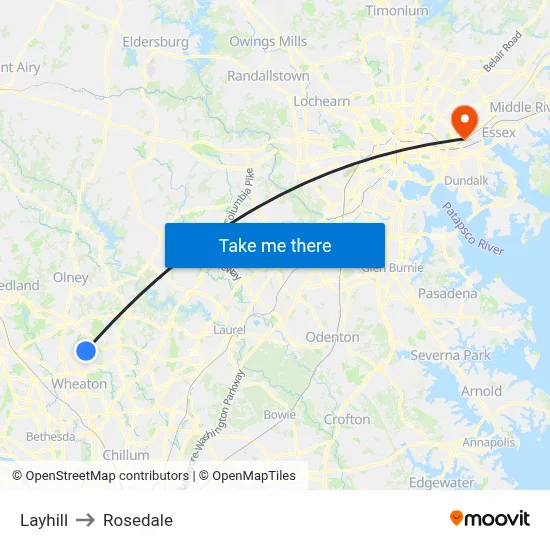 Layhill to Rosedale map