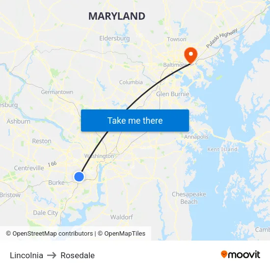 Lincolnia to Rosedale map