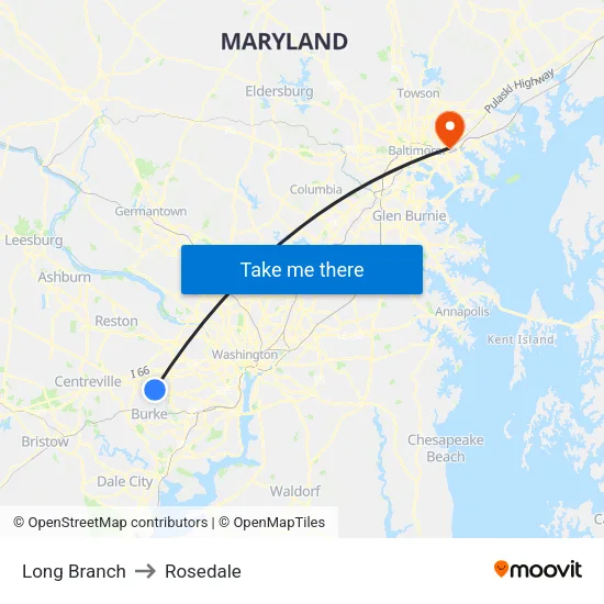 Long Branch to Rosedale map