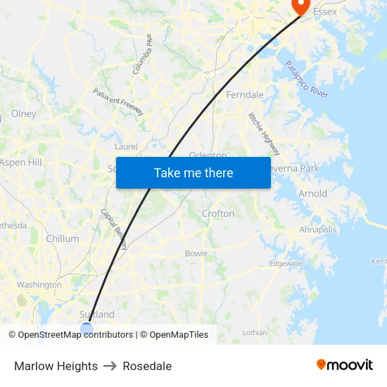 Marlow Heights to Rosedale map