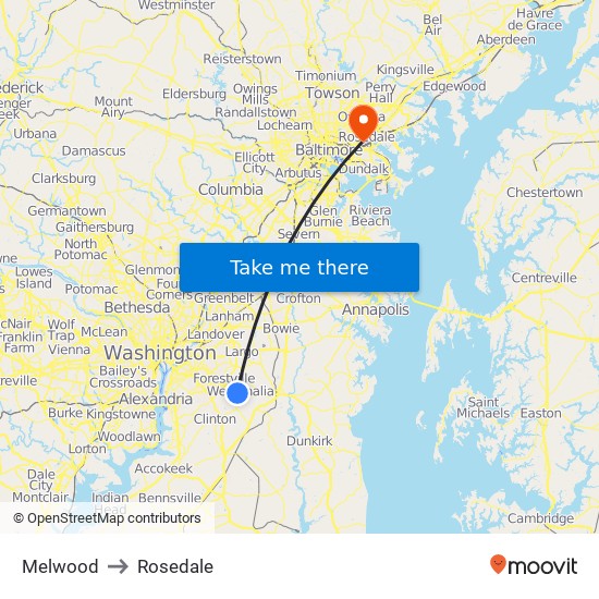 Melwood to Rosedale map