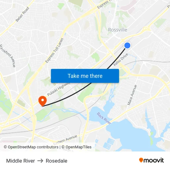 Middle River to Rosedale map