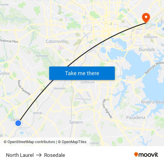 North Laurel to Rosedale map