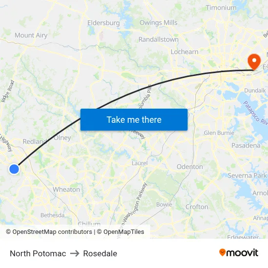 North Potomac to Rosedale map