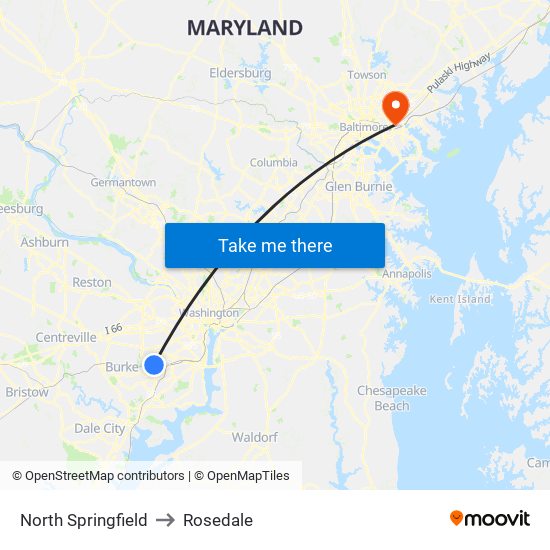 North Springfield to Rosedale map