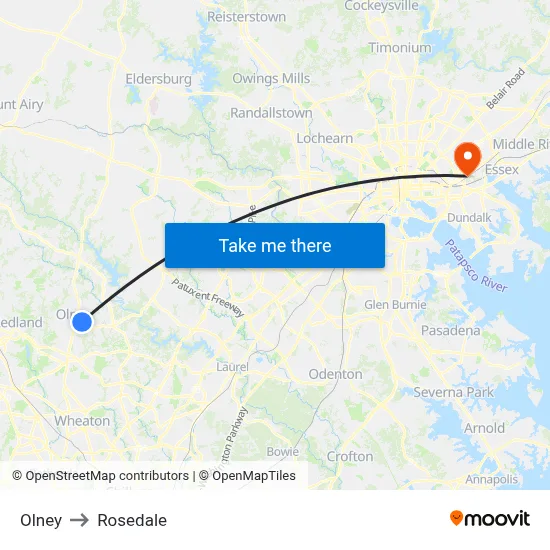 Olney to Rosedale map