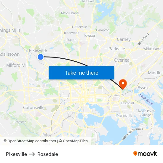 Pikesville to Rosedale map