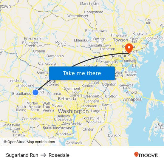 Sugarland Run to Rosedale map