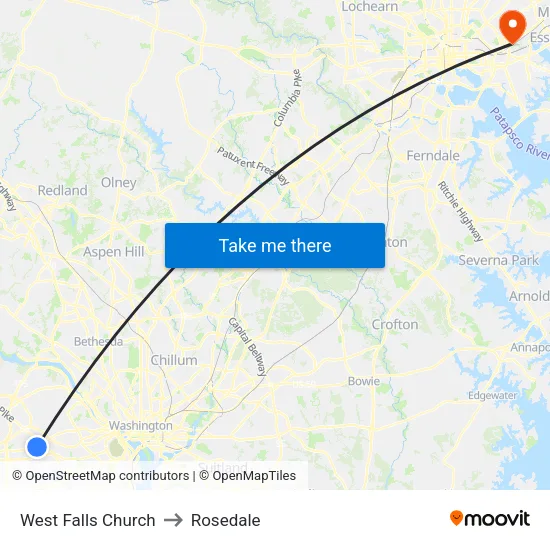 West Falls Church to Rosedale map
