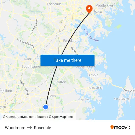 Woodmore to Rosedale map