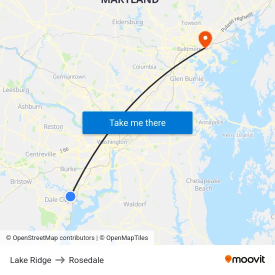 Lake Ridge to Rosedale map