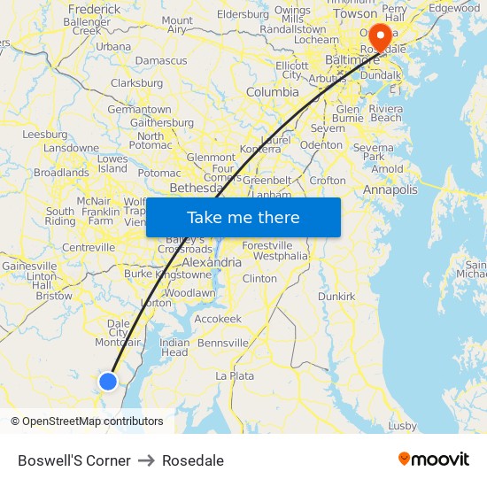 Boswell'S Corner to Rosedale map