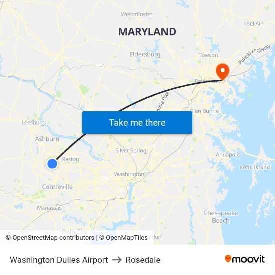 Washington Dulles Airport to Rosedale map