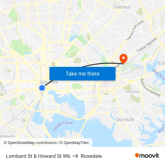 Lombard St & Howard St Wb to Rosedale map