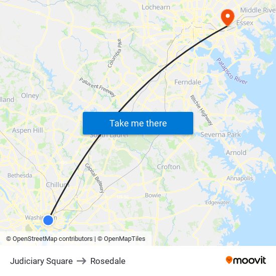 Judiciary Square to Rosedale map