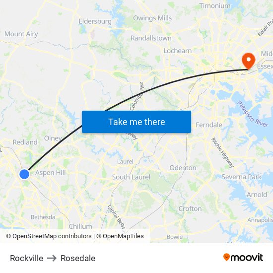 Rockville to Rosedale map