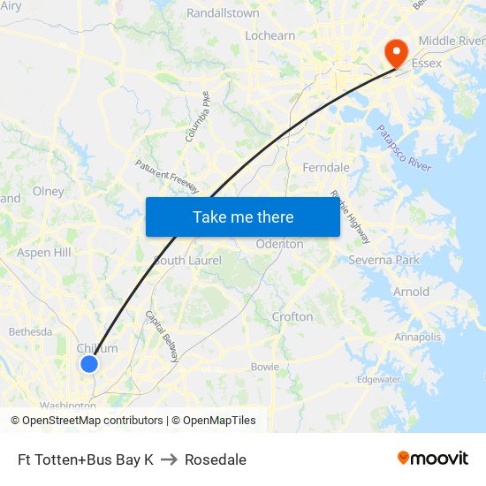 Fort Totten+Bay K to Rosedale map