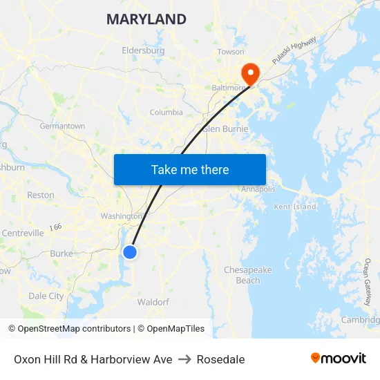 Oxon Hill Rd & Harborview Ave to Rosedale map