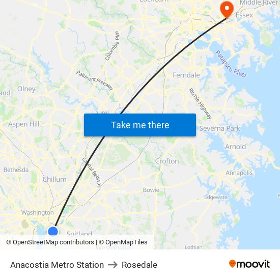 Anacostia Metro Station to Rosedale map