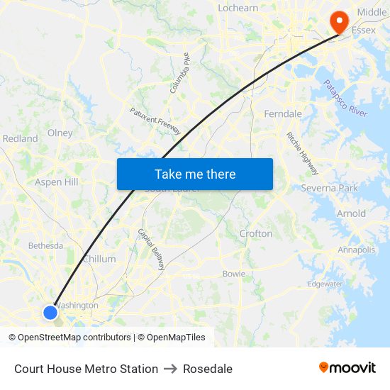 Court House Metro Station to Rosedale map