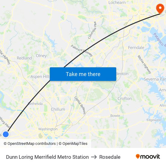 Dunn Loring Merrifield Metro Station to Rosedale map