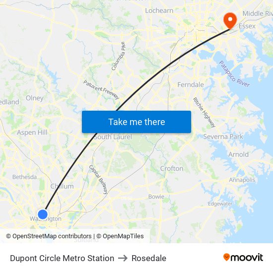 Dupont Circle Metro Station to Rosedale map