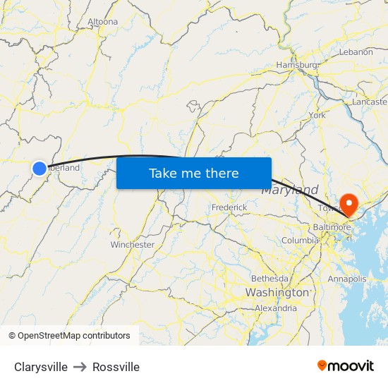 Clarysville to Rossville map
