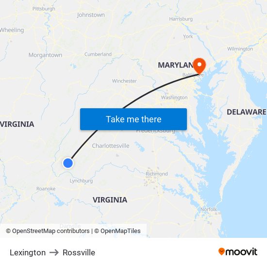 Lexington to Rossville map