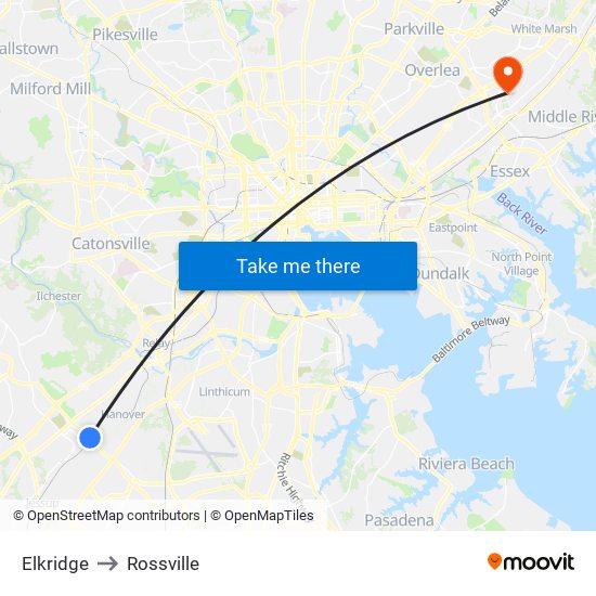 Elkridge to Rossville map