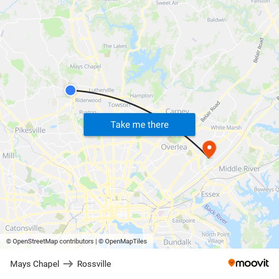 Mays Chapel to Rossville map