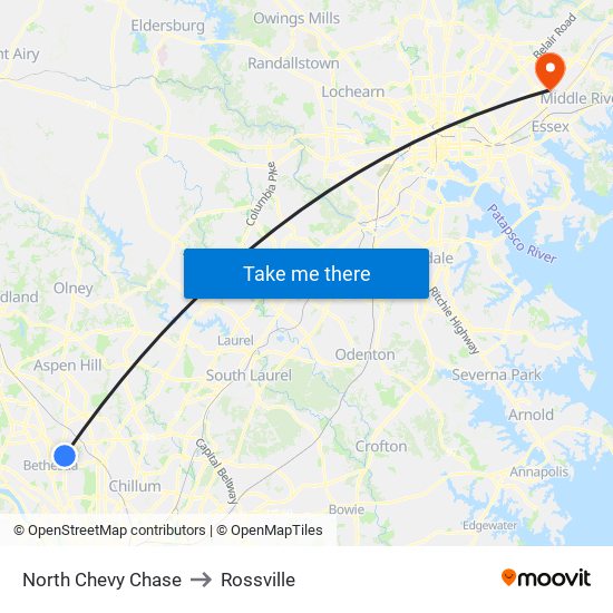 North Chevy Chase to Rossville map