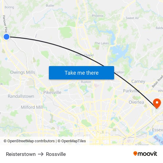Reisterstown to Rossville map