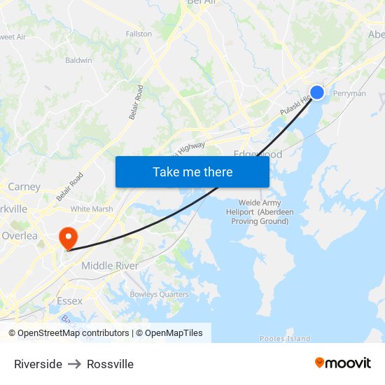 Riverside to Rossville map