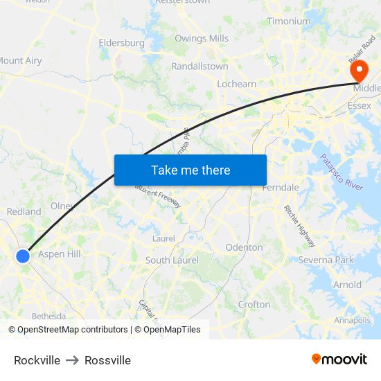 Rockville to Rossville map