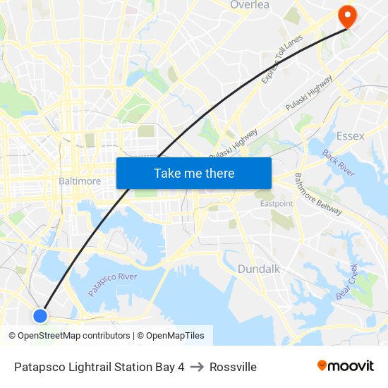 Patapsco Lightrail Station Bay 4 to Rossville map