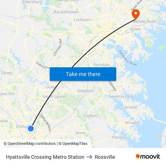 Hyattsville Crossing Metro Station to Rossville map