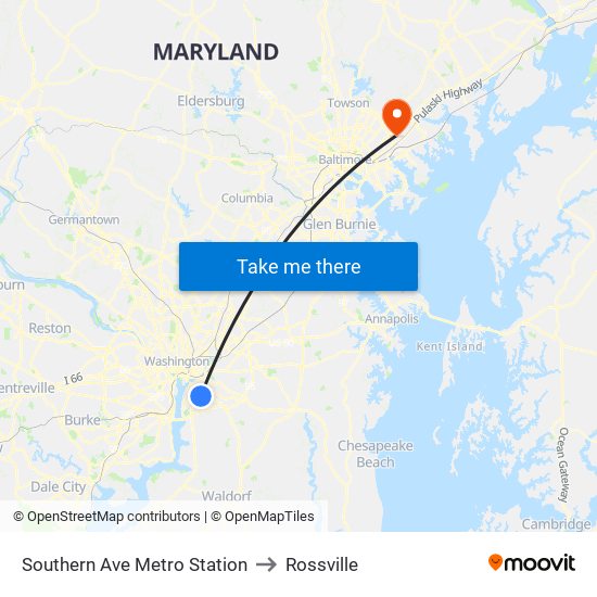 Southern Ave Metro Station to Rossville map