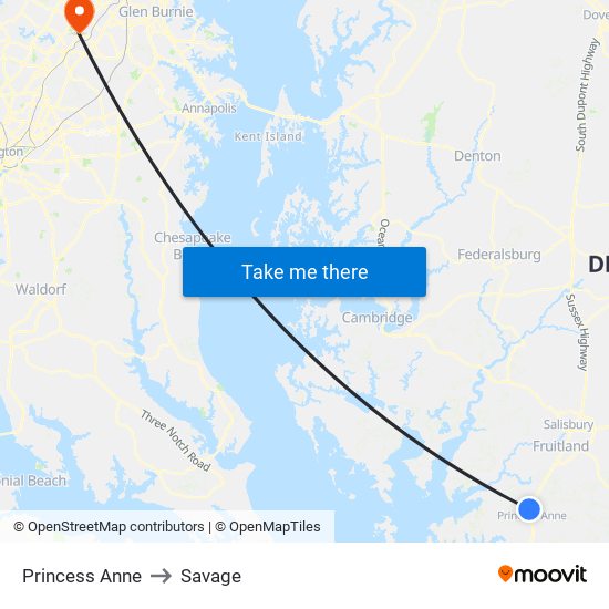 Princess Anne to Savage map