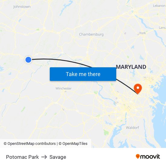 Potomac Park to Savage map