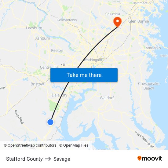 Stafford County to Savage map