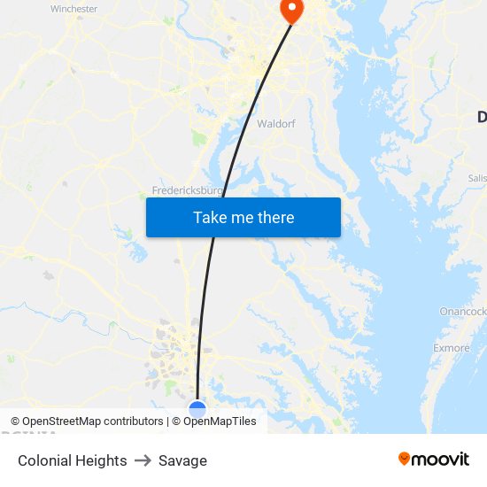 Colonial Heights to Savage map
