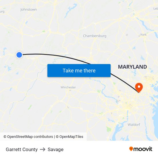 Garrett County to Savage map