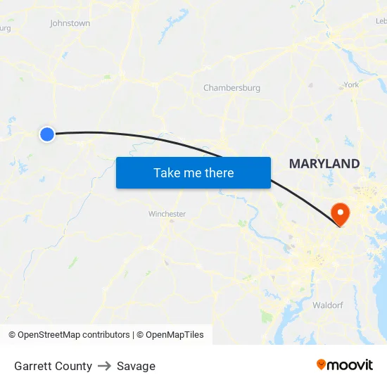Garrett County to Savage map