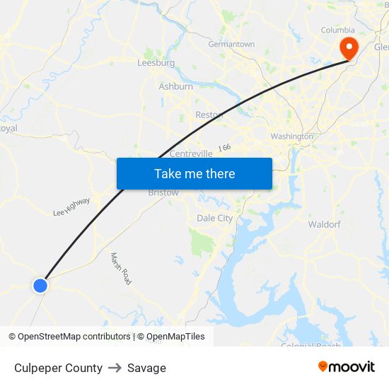 Culpeper County to Savage map