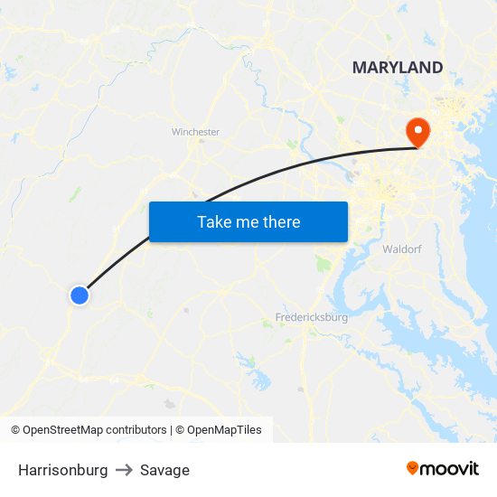 Harrisonburg to Savage map